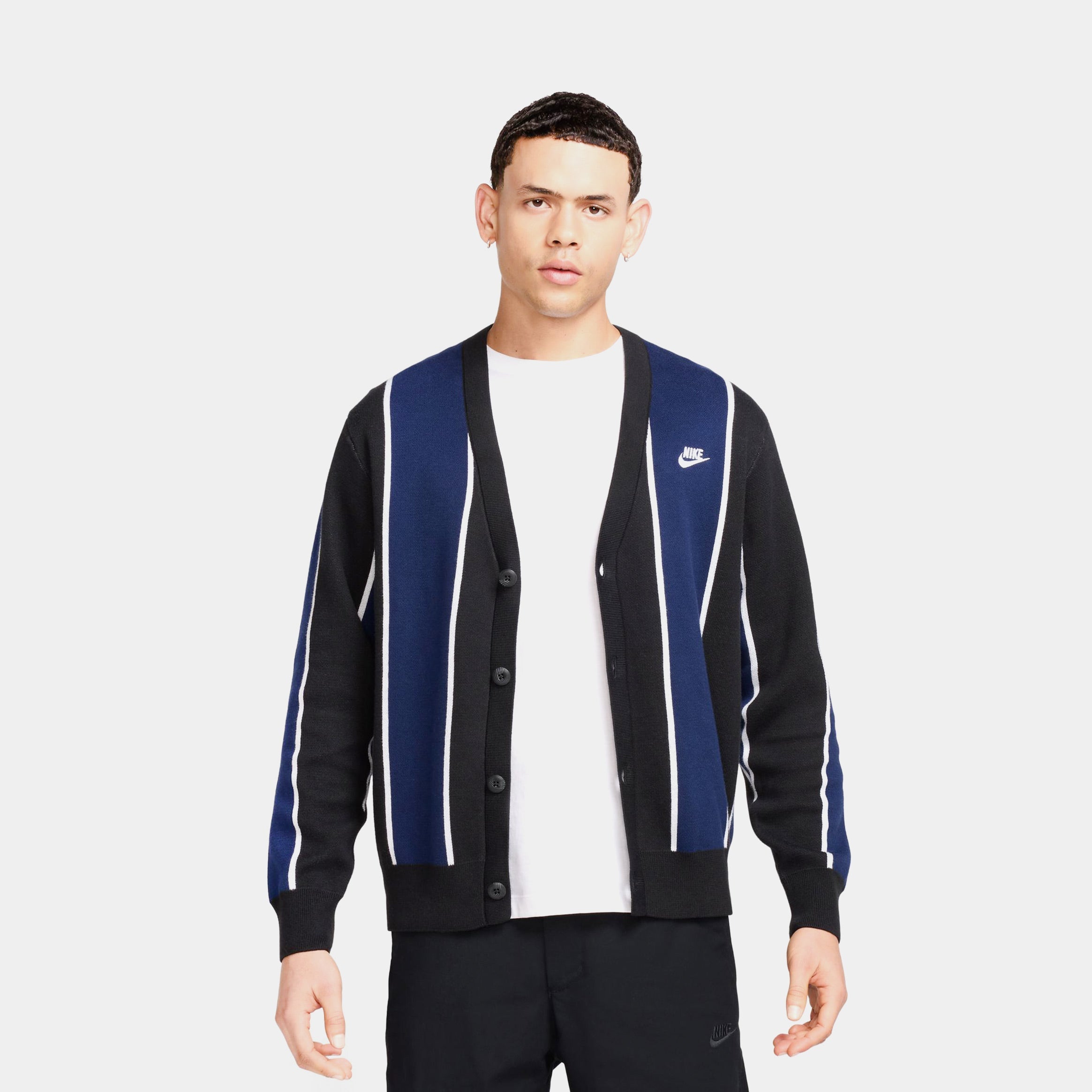 Club Fairway Stripe Mens Cardigan (Black/Midnight Navy/White)