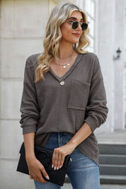 Exposed Seam V-Neck Long Sleeve T-Shirt