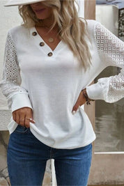 Decorative Button V-Neck Long Sleeve T-Shirt