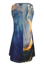 Shiny Abstract Print Round Neck Sleeveless Dress with Pockets