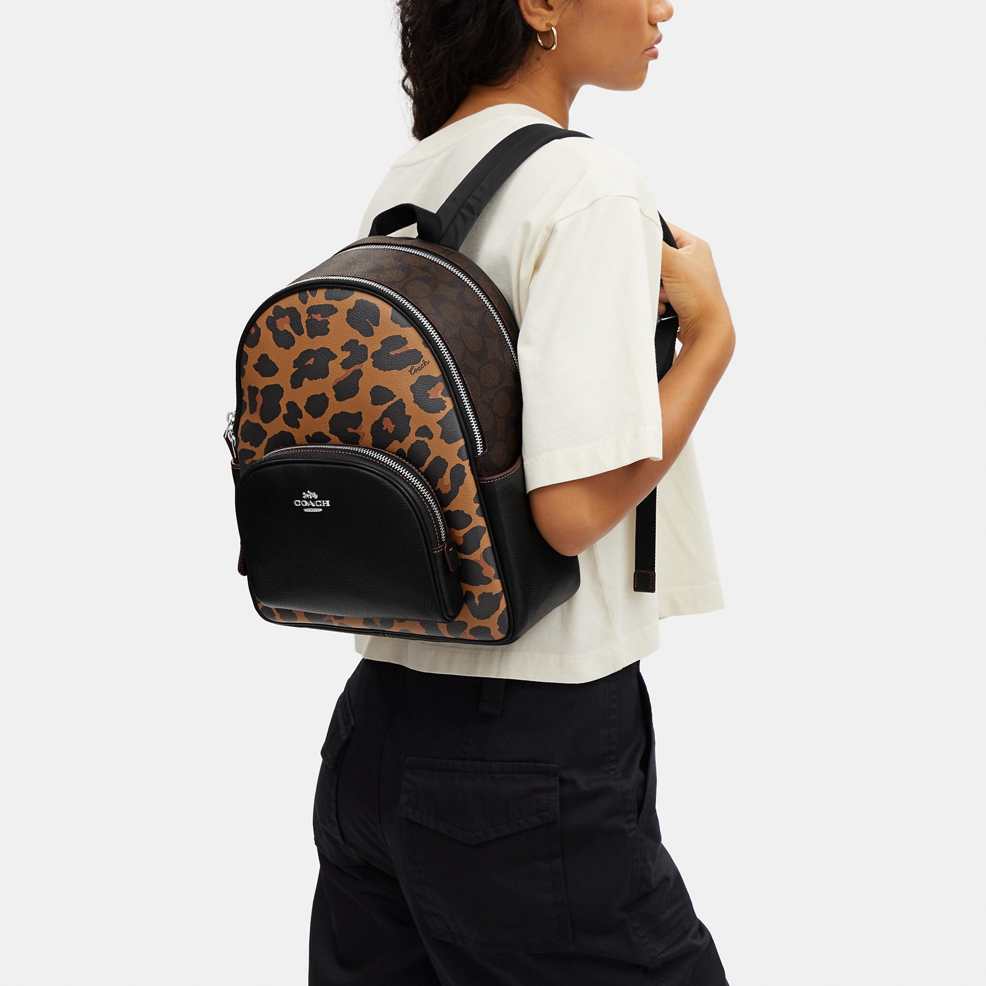 Coach Outlet Court Backpack With Signature Canvas And Leopard Print