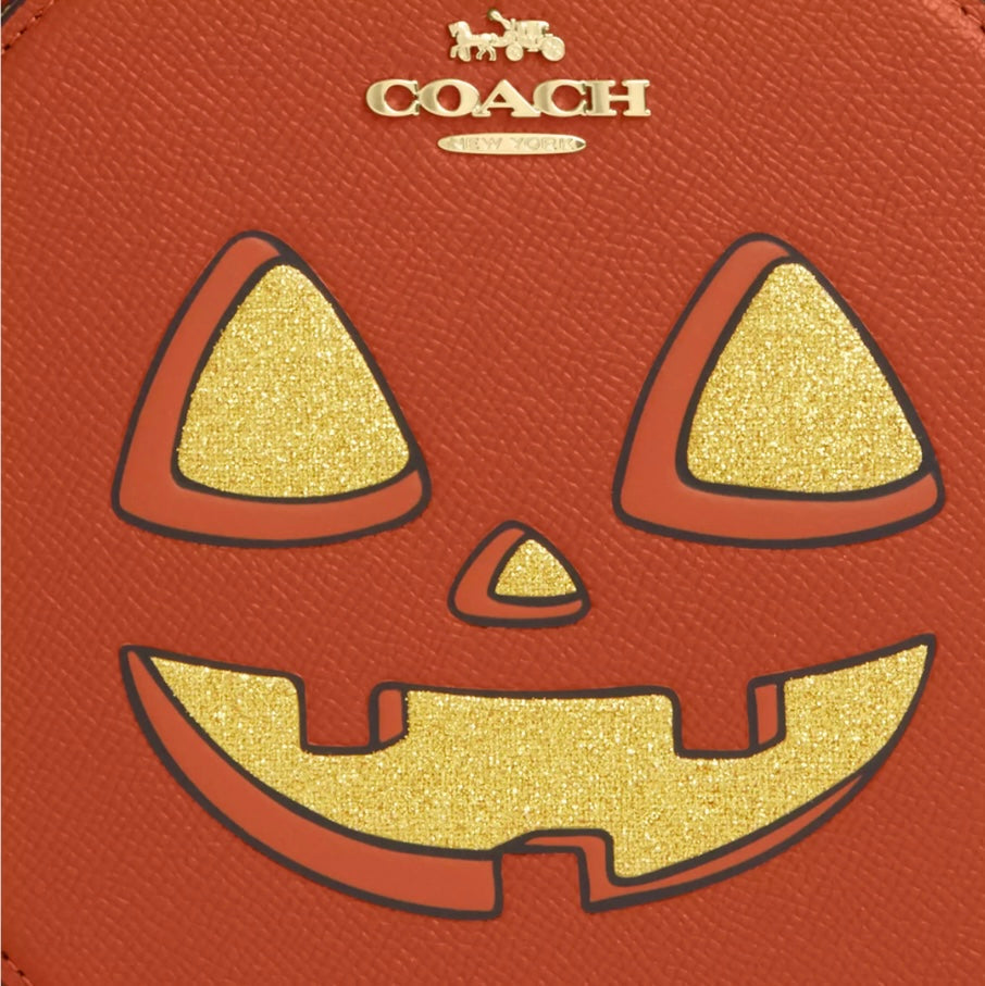 Coach Canteen Crossbody Leather Bag With Halloween Pumpkin Print