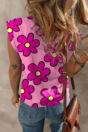 Printed Round Neck Cap Sleeve T-Shirt