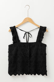 Embroidered Square Neck Wide Strap Tank