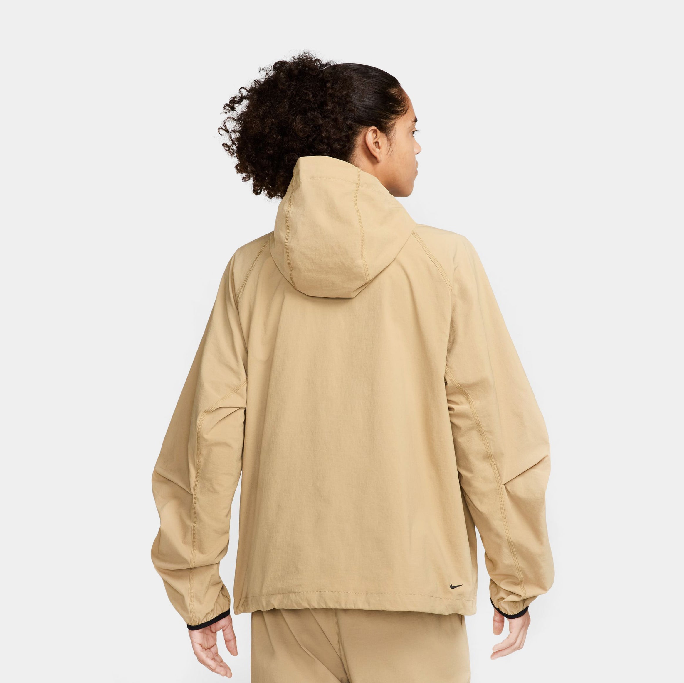 Tech Woven Full Zip Up Mens Hoodie (Parachute Beige/Black)