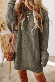 Cable-Knit Round Neck Sweater Dress