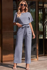 Full Size Tie Waist Straight Leg Jumpsuit