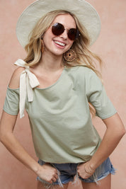 BiBi Tied Ribbon One Shoulder Short Sleeve T-Shirt