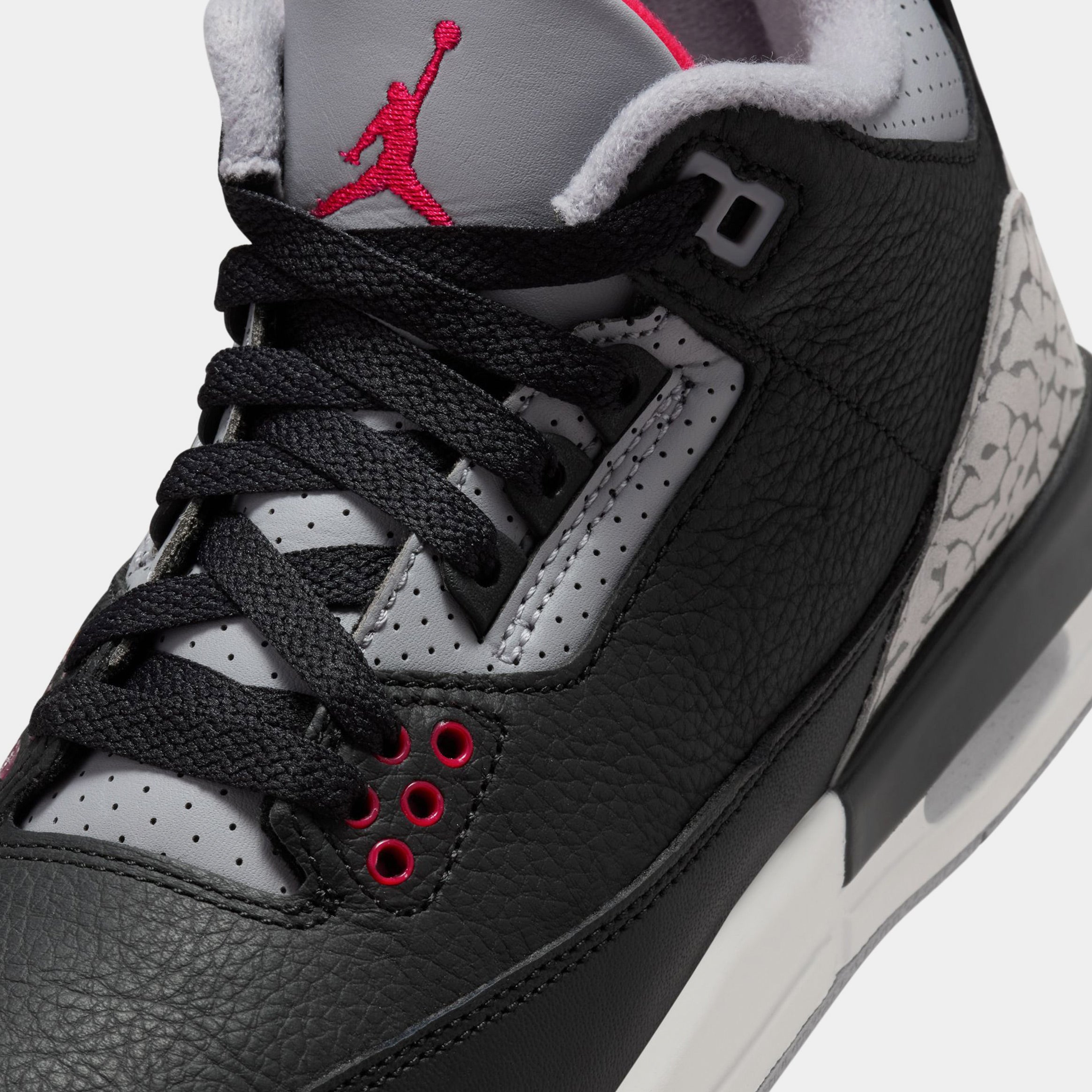 Air Jordan 3 Retro Black Cement Grade School Lifestyle Shoes (Black/Fire Red/Cement Grey/Summit White) Free Shipping