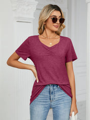 Ruched V-Neck Short Sleeve T-Shirt