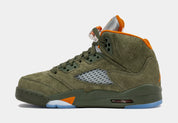 Air Jordan 5 Retro Grade School Lifestyle Shoes (Army Olive/Solar Orange)