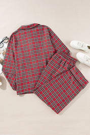 Plus Size Plaid Collared Neck Top and Pants Lounge Set