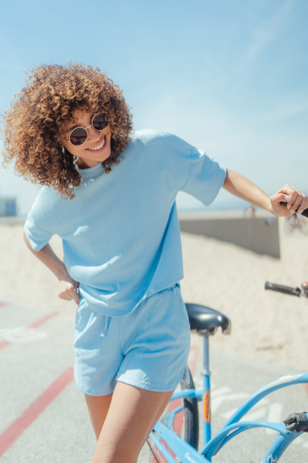 Textured Round Neck Top and Shorts Set