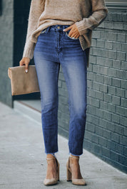 High Waist Raw Hem Skinny Jeans