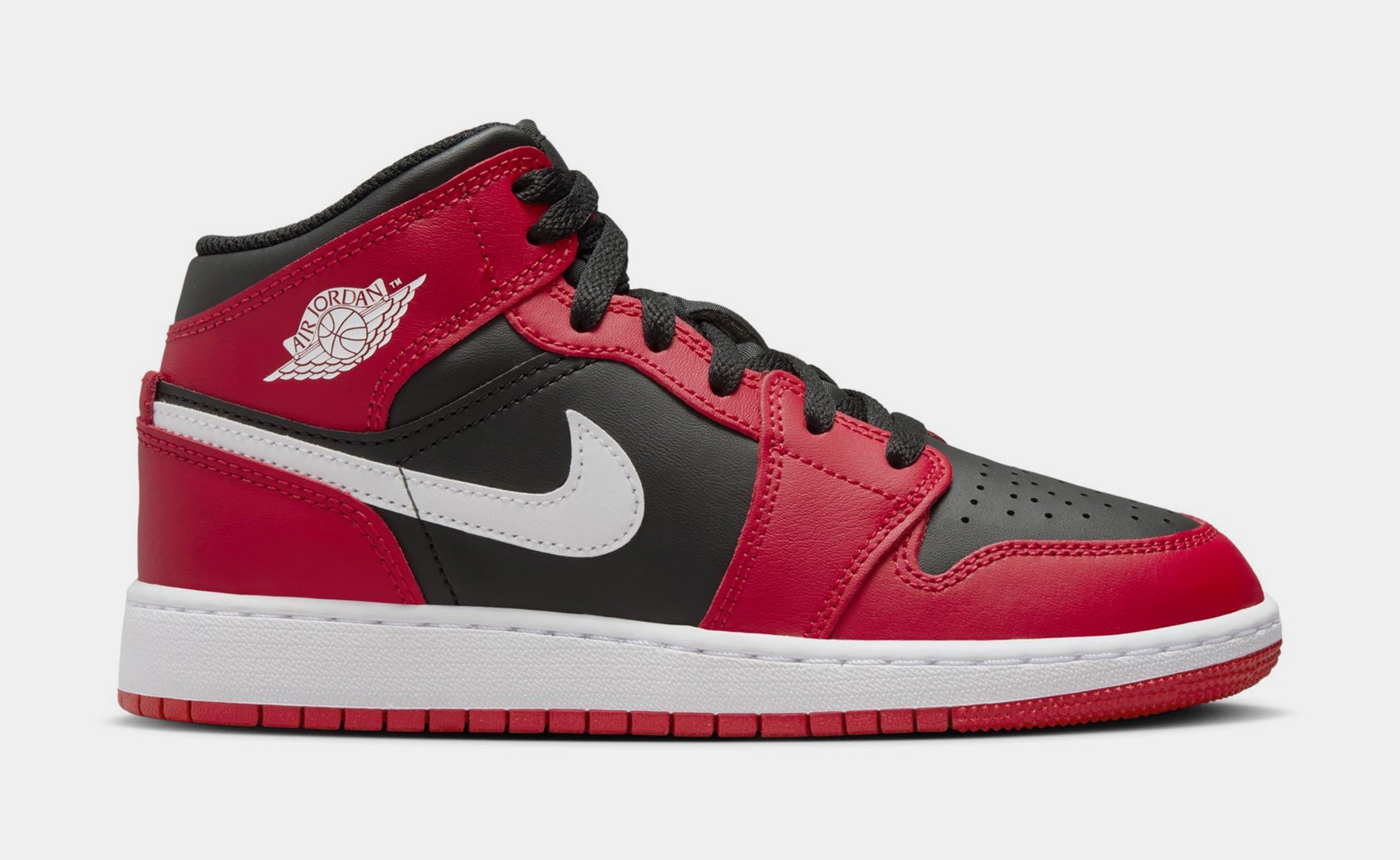 Air Jordan 1 Mid Grade School Lifestyle Shoes (Black/Gym Red/White)