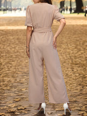 Perfee Tied Short Sleeve Wide Leg Jumpsuit