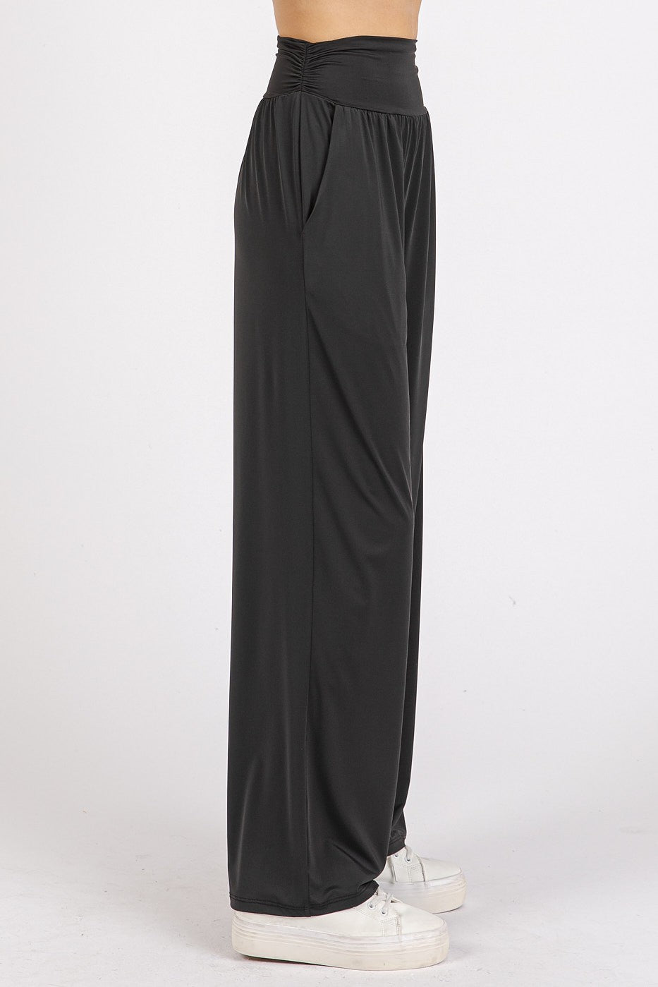 Mittoshop Stretch Banded Waist Wide Leg Pants with Pockets