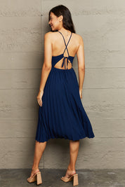 Perfee Tie Back Spaghetti Strap Pleated Dress