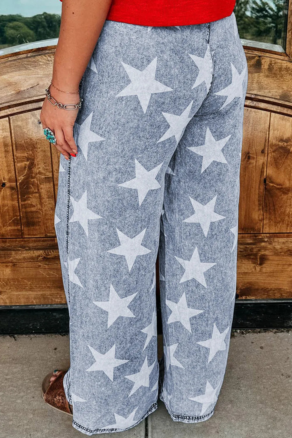 Drawstring Star Wide Leg Jeans