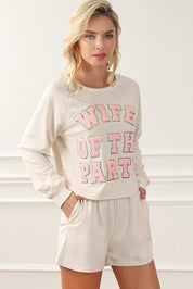 WIFE OF THE PARTY Round Neck Top and Shorts Lounge Set