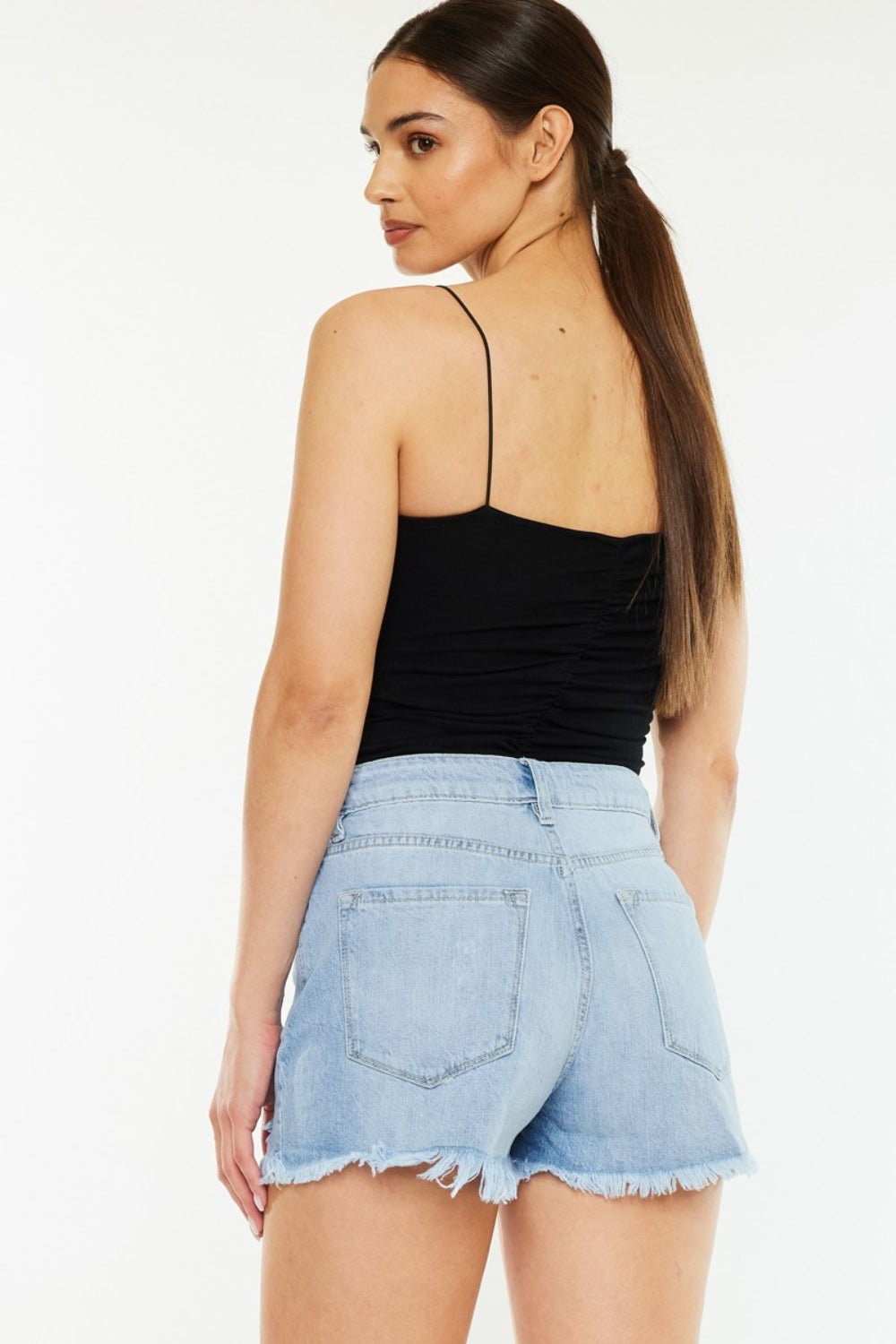 Kancan Raw Hem Distressed High Waist Denim Shorts