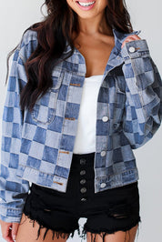 Checkered Button Up Denim Jacket