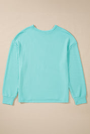 Corded Knit Round Neck Long Sleeve Top