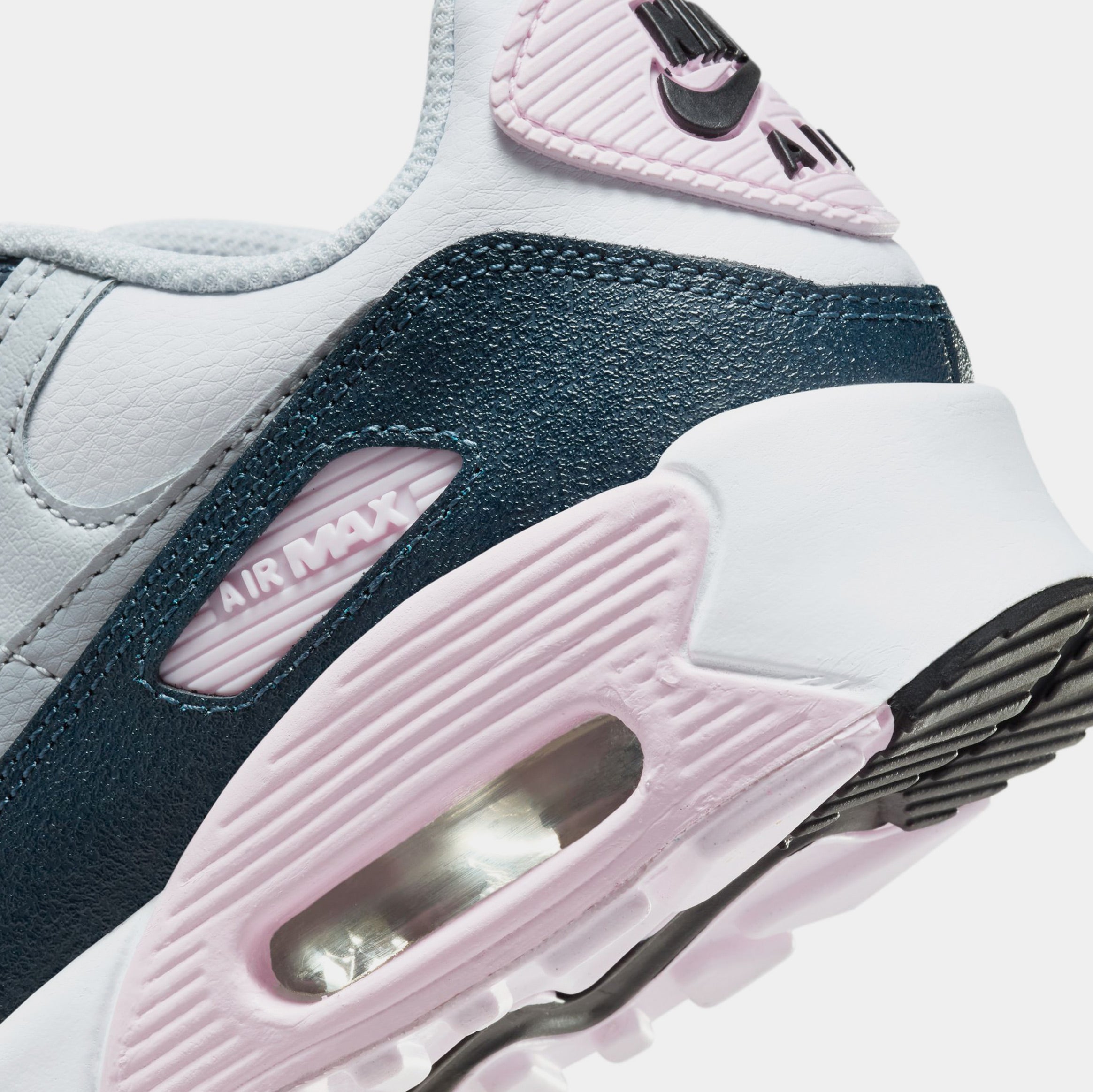 Air Max 90 Grade School Lifestyle Shoes (White/Pink Foam/Armory Navy/Wolf Grey)