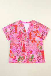 Printed Notched Short Sleeve Top