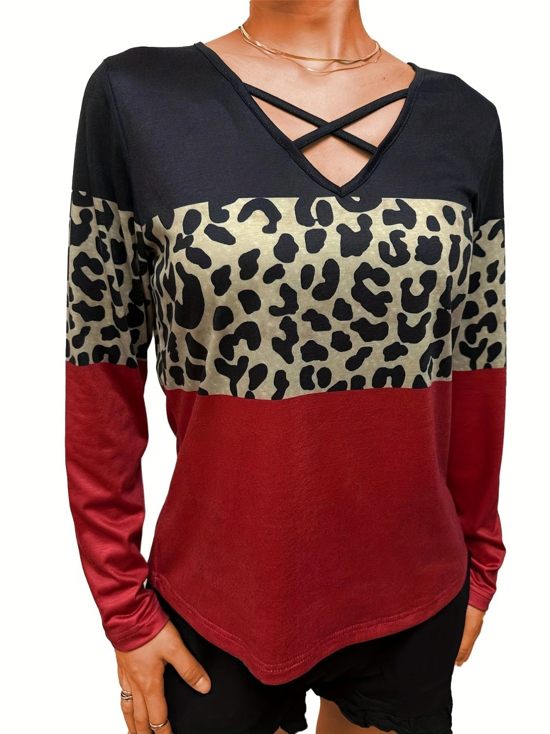 Crisscross Color Block Long Sleeve T-Shirt