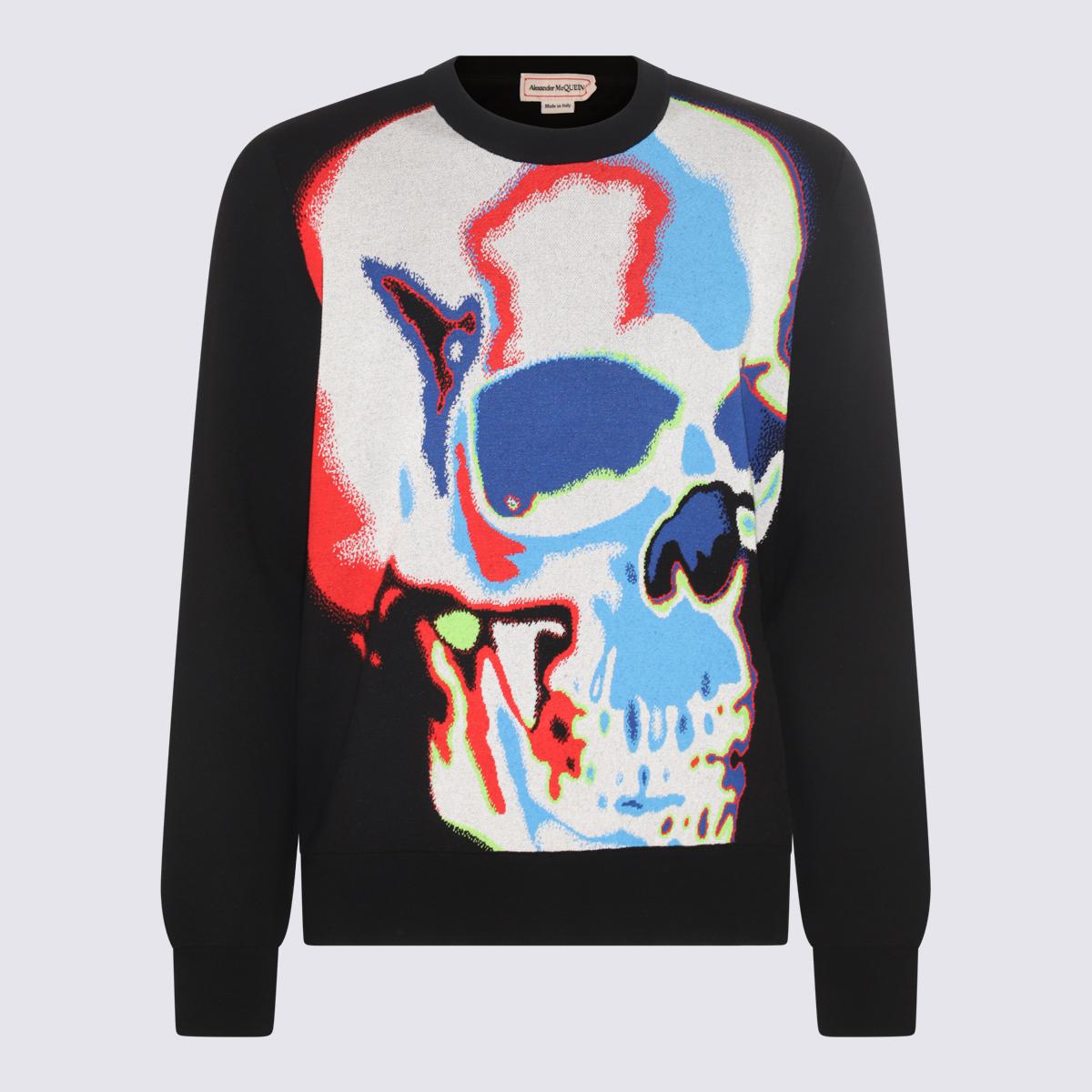 Alexander McQueen Black Multicolour Viscose-Wool Blend Skull Graffiti Sweatshirt