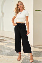 Drawstring Paperbag Waist Wide Leg Pants