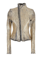 'Gary' Metallic Jacket With Asymmetric Zip Closure And Distressed Effect In Leather And Cotton Blend Woman