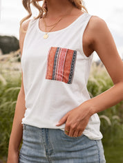 Ivy Lane Pocketed Printed Round Neck Tank