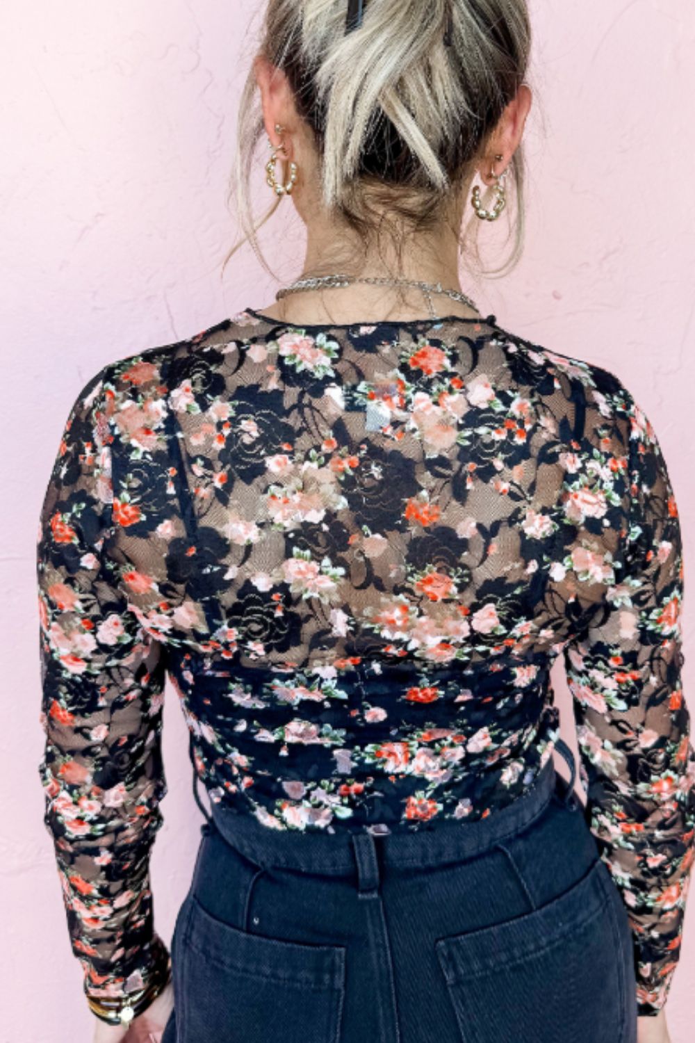 Floral Round Neck Long Sleeve Blouse