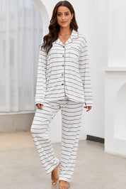 Striped V-Neck Long Sleeve Top and Pants Lounge Set