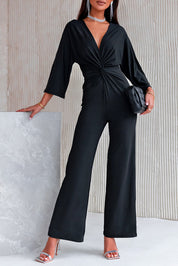 Twisted Plunge Three-Quarter Sleeve Jumpsuit