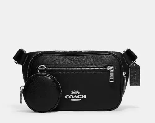 Coach Elias Unisex Belt Bag In Leather Silver/Black