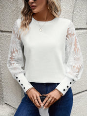 Round Neck Lace Long Sleeve Top