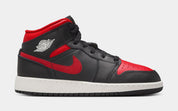 Air Jordan 1 Mid Grade School Basketball Shoes (Black/Summit White/Varsity Red)