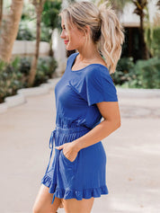 Ruffled Boat Neck Short Sleeve Romper