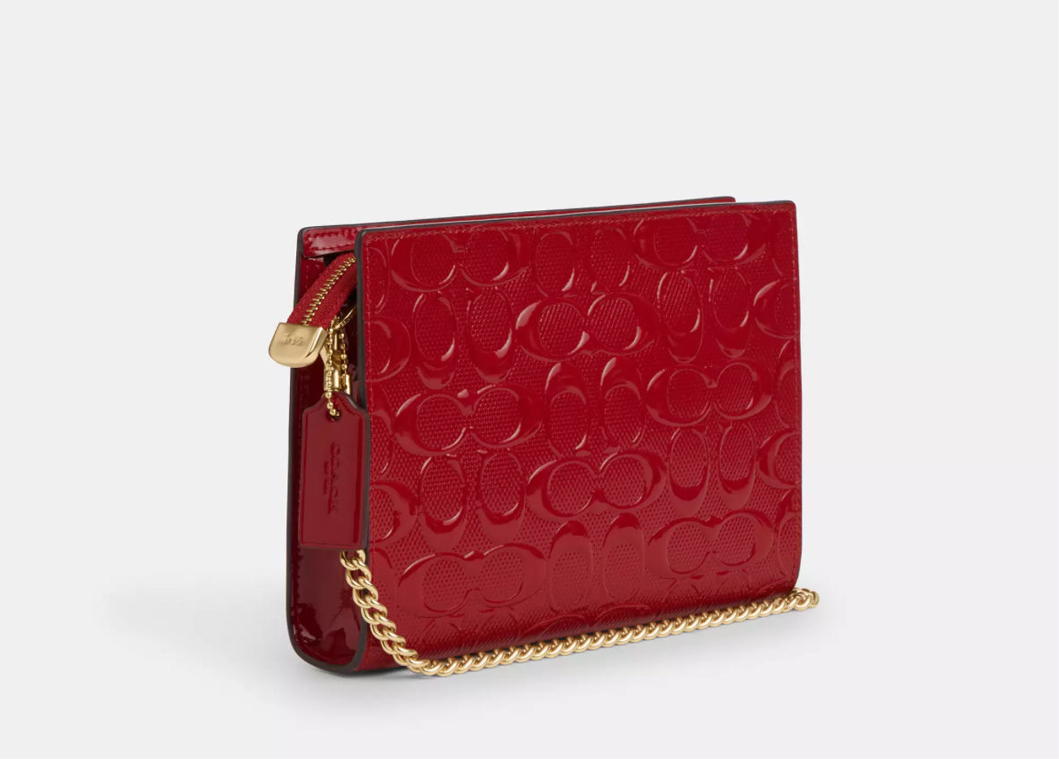 Coach Slim Crossbody Bag Signature Patent Leather In Red