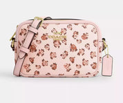 NWT Coach Mini Jamie Camera Bag With Rose Print In Gold/Blush Multi