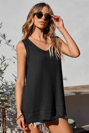 Waffle-Knit Wide Strap Tank