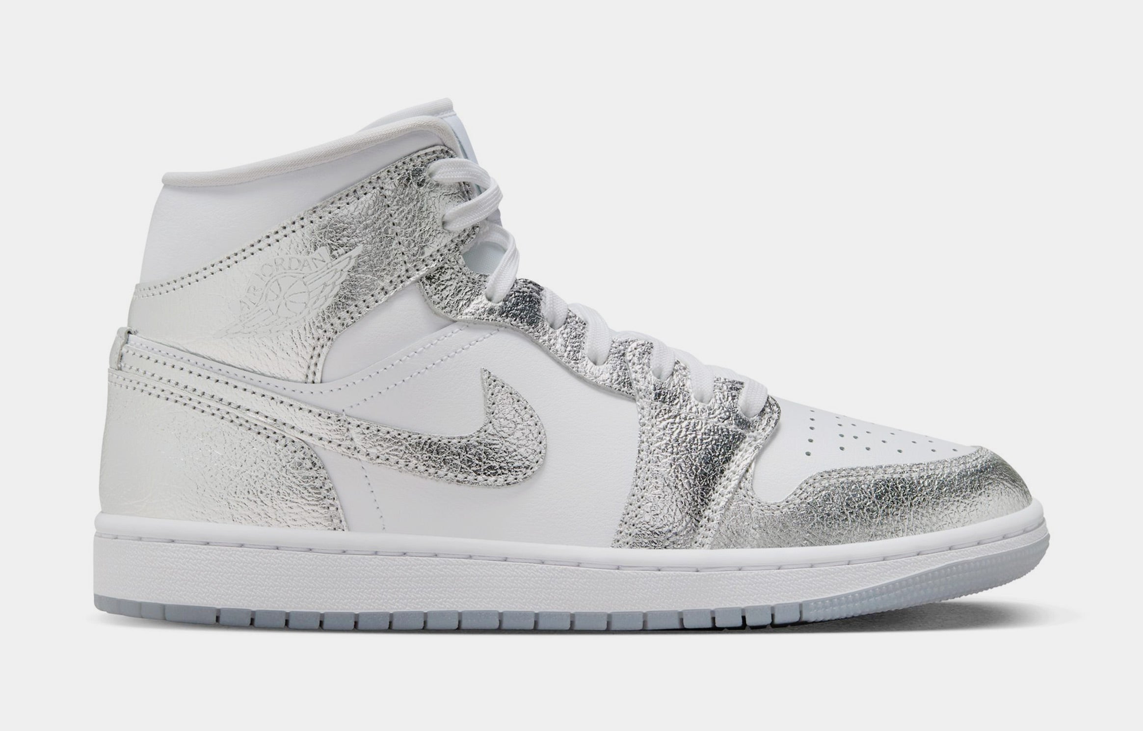 Air Jordan 1 Mid SE Womens Lifestyle Shoes (White/Metallic Silver/Wolf Grey)