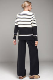 Basic Bae Striped Round Neck Long Sleeve Top and Pants Sweater Set