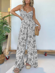 Full Size Printed Spaghetti Strap Wide Leg Jumpsuit