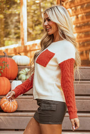 Color Block Round Neck Long Sleeve Sweater