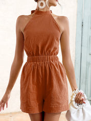 Shiny Halter Neck Tie Back Romper