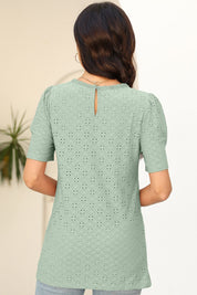 Eyelet Round Neck Short Sleeve T-Shirt